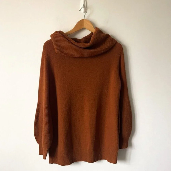 Anthropologie Wool Yak Blend Cowl Turtleneck Slouchy Sweater Pumpkin Size XS - Picture 3 of 8